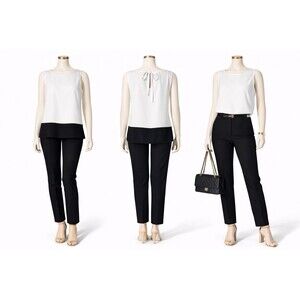 Ann Taylor LOFT Women’s L White Black Colorblock Sleeveless Blouse Black Tie Nec